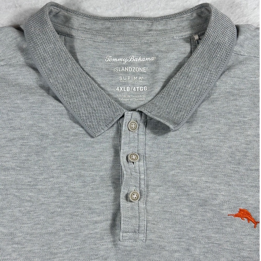 Tommy Bahama IslandZone Supima Polo Shirt Gray Mens 4XLB Big & Tall Marlin Logo